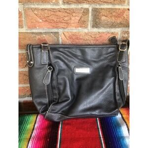 KOLTOV Black Leather Purse Adjustable Straps Zipper Storage